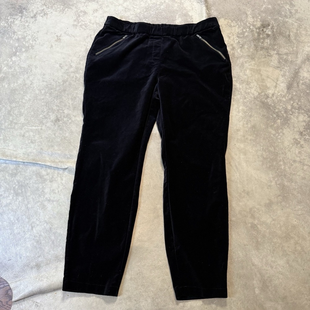 Garnet Hill Pants Womens Size 16 Black Velvet Skinny Leg Cotton Blend Pull On